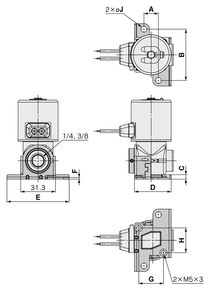 直動形2ポートソレノイドバルブ HF3-JSXシリーズ 外形図-5