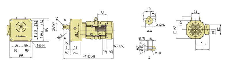 住友重機械工業 ZNHM02-1280-B-160/A 屋外形 脚取付 ブレーキ付 三相