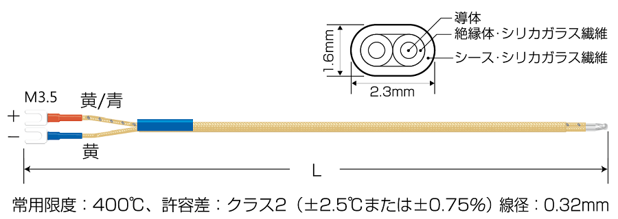 温度センサー 熱電対（Kタイプ）デュープレックス（先端溶接）タイプ 