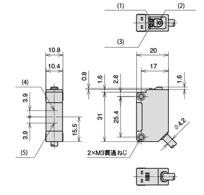 汎用アンプ内蔵光電センサ HP7シリーズ　リフレクタ形／透明体検出リフレクタ形／反射形 外形図