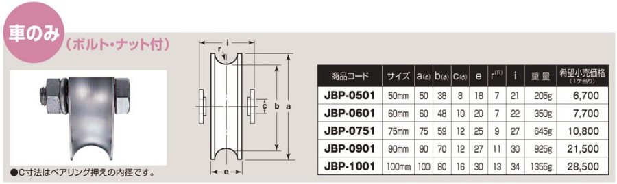 信憑信憑S45C重量戸車 ヨコヅナ JGP-0605 V型 60mm 車のみ (ボルト・ナット付) 1個売り 建具金物 