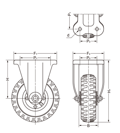 タイヤ付固定車 ノーパンクエアレスタイヤ付（K型） | ヨドノ | MISUMI 