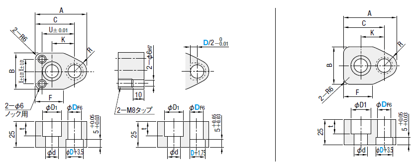 NC対応ボルト一本締めタイプショルダー式リテーナー　（厚さ２５mm） ERTシリーズ 外形図