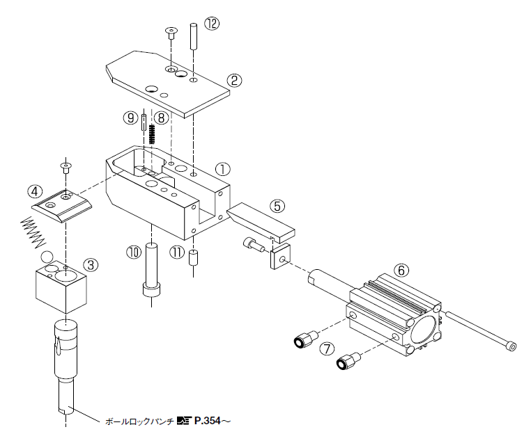 ハイテン・重荷重用ボールロック用 エアシリンダー　リバーシブルタイプチェンジリテーナー 構造図