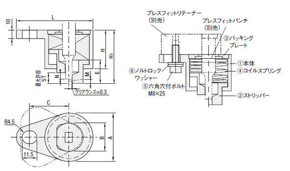 コイルスプリング式スチールストリッパー 外形図1