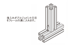 後入れダブルジョイントⒶⒷをフレームの溝に入れます。