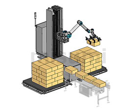 省スペースで単一箱をパレタイズ(協働ロボット)