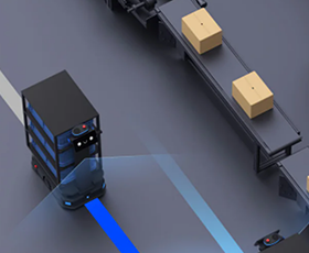 荷物のリフト機能がついた自動搬送ロボット