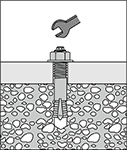 金属系アンカー（芯棒打込み式） スパナ類を用いて、ナットの締め付け具合いを確認する。