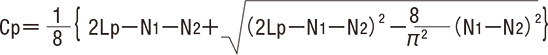 軸間中心距離の計算（スプロケットの歯数N1、N2とチェーンの長さLpが決まっている場合）