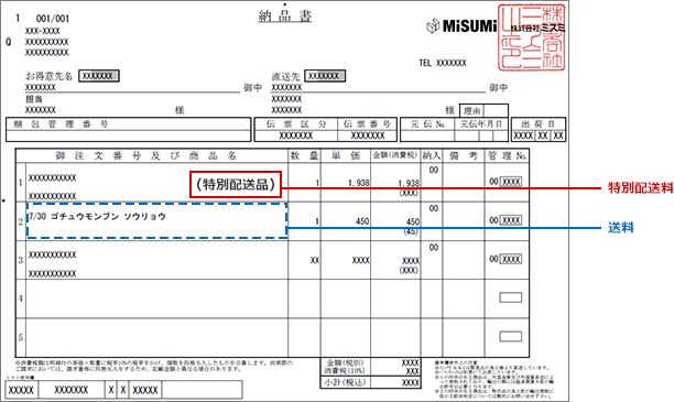 納品書への記載例